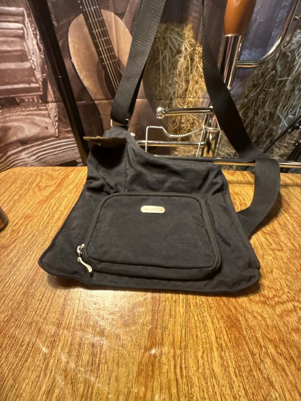Baggallini Joey Bagg Black Nylon Ergonomic Sling Crossbody Bag